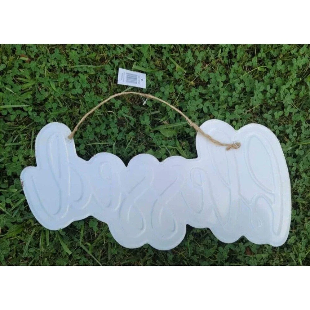 Blessed in Cursive Rustic Enamel‎ Cutout Sign 3D Look Wall Hanging Decor 22 x 10
